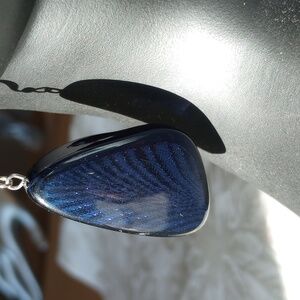 Faux blue monarch butterfly wing in acrylic lucite vintage hook earrings